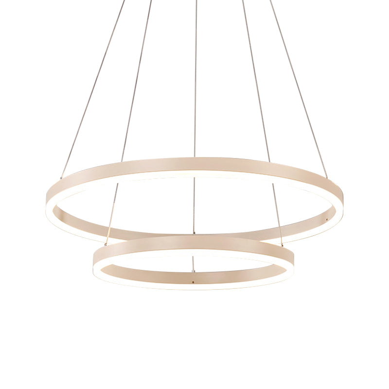 2/3 Tiers Aluminum Pendant Light Fixture Minimalistic White/Coffee LED Chandelier Lamp for Dining Room Clearhalo 'Ceiling Lights' 'Chandeliers' 'Modern Chandeliers' 'Modern' Lighting' 1969900