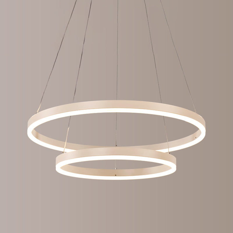 2/3 Tiers Aluminum Pendant Light Fixture Minimalistic White/Coffee LED Chandelier Lamp for Dining Room Clearhalo 'Ceiling Lights' 'Chandeliers' 'Modern Chandeliers' 'Modern' Lighting' 1969901