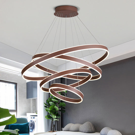 Acrylic 1/2/3-Tiered Hoop Shaped Pendant Simplicity Brown LED Ceiling Chandelier for Living Room Brown 4 Tiers Clearhalo 'Ceiling Lights' 'Chandeliers' 'Modern Chandeliers' 'Modern' Lighting' 1969902