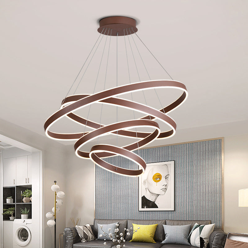 Acrylic 1/2/3-Tiered Hoop Shaped Pendant Simplicity Brown LED Ceiling Chandelier for Living Room Clearhalo 'Ceiling Lights' 'Chandeliers' 'Modern Chandeliers' 'Modern' Lighting' 1969903