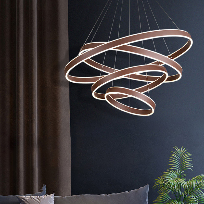 Acrylic 1/2/3-Tiered Hoop Shaped Pendant Simplicity Brown LED Ceiling Chandelier for Living Room Clearhalo 'Ceiling Lights' 'Chandeliers' 'Modern Chandeliers' 'Modern' Lighting' 1969904