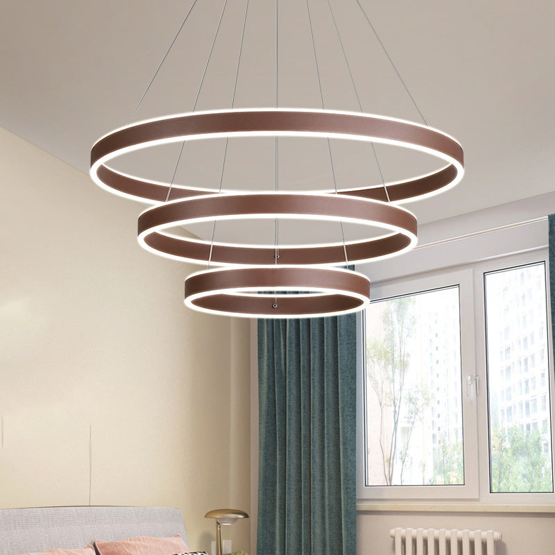Acrylic 1/2/3-Tiered Hoop Shaped Pendant Simplicity Brown LED Ceiling Chandelier for Living Room Brown 3 Tiers Clearhalo 'Ceiling Lights' 'Chandeliers' 'Modern Chandeliers' 'Modern' Lighting' 1969907