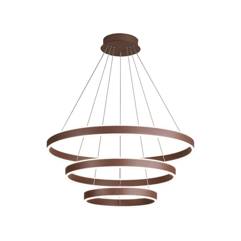 Acrylic 1/2/3-Tiered Hoop Shaped Pendant Simplicity Brown LED Ceiling Chandelier for Living Room Clearhalo 'Ceiling Lights' 'Chandeliers' 'Modern Chandeliers' 'Modern' Lighting' 1969908