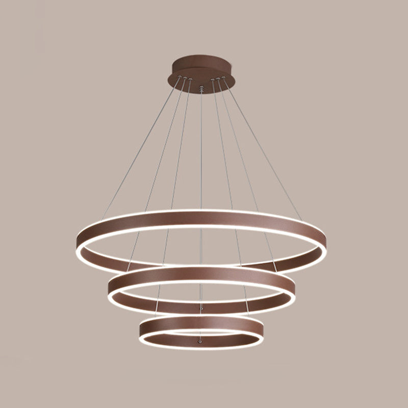 Acrylic 1/2/3-Tiered Hoop Shaped Pendant Simplicity Brown LED Ceiling Chandelier for Living Room Clearhalo 'Ceiling Lights' 'Chandeliers' 'Modern Chandeliers' 'Modern' Lighting' 1969909