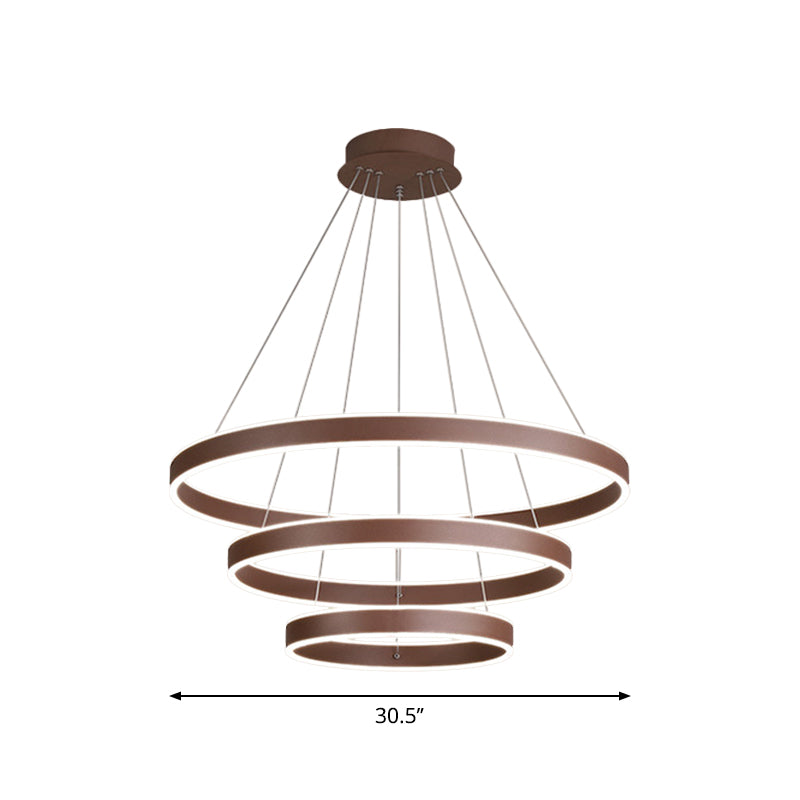 Acrylic 1/2/3-Tiered Hoop Shaped Pendant Simplicity Brown LED Ceiling Chandelier for Living Room Clearhalo 'Ceiling Lights' 'Chandeliers' 'Modern Chandeliers' 'Modern' Lighting' 1969910