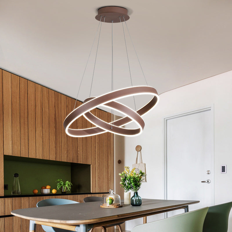 Acrylic 1/2/3-Tiered Hoop Shaped Pendant Simplicity Brown LED Ceiling Chandelier for Living Room Brown 2 Tiers Clearhalo 'Ceiling Lights' 'Chandeliers' 'Modern Chandeliers' 'Modern' Lighting' 1969911