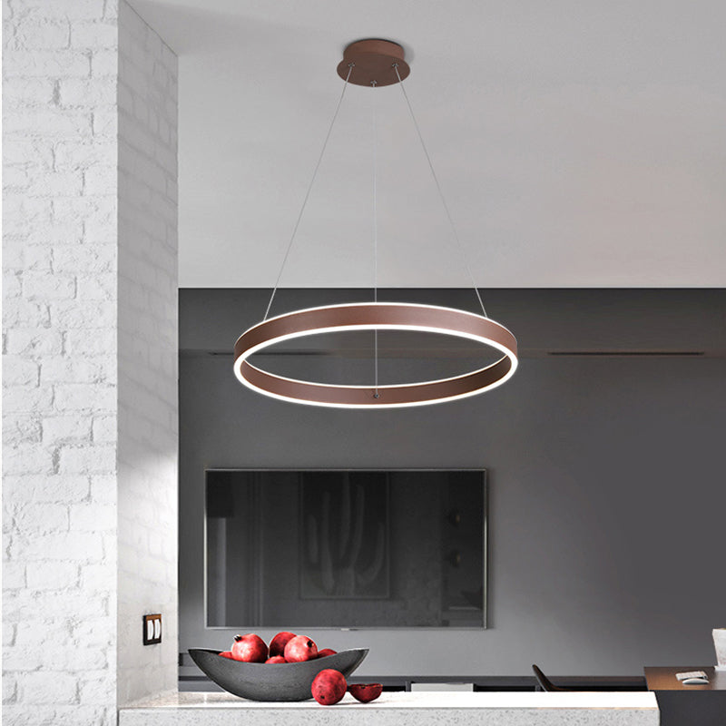 Acrylic 1/2/3-Tiered Hoop Shaped Pendant Simplicity Brown LED Ceiling Chandelier for Living Room Brown 1 Tier Clearhalo 'Ceiling Lights' 'Chandeliers' 'Modern Chandeliers' 'Modern' Lighting' 1969915