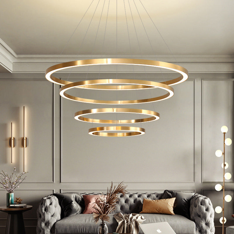 Postmodern LED Pendant Lighting Polished Brass 2/3/4 Tiered Circular Chandelier with Acrylic Shade Brass 4 Tiers Clearhalo 'Ceiling Lights' 'Chandeliers' 'Modern Chandeliers' 'Modern' Lighting' 1969926