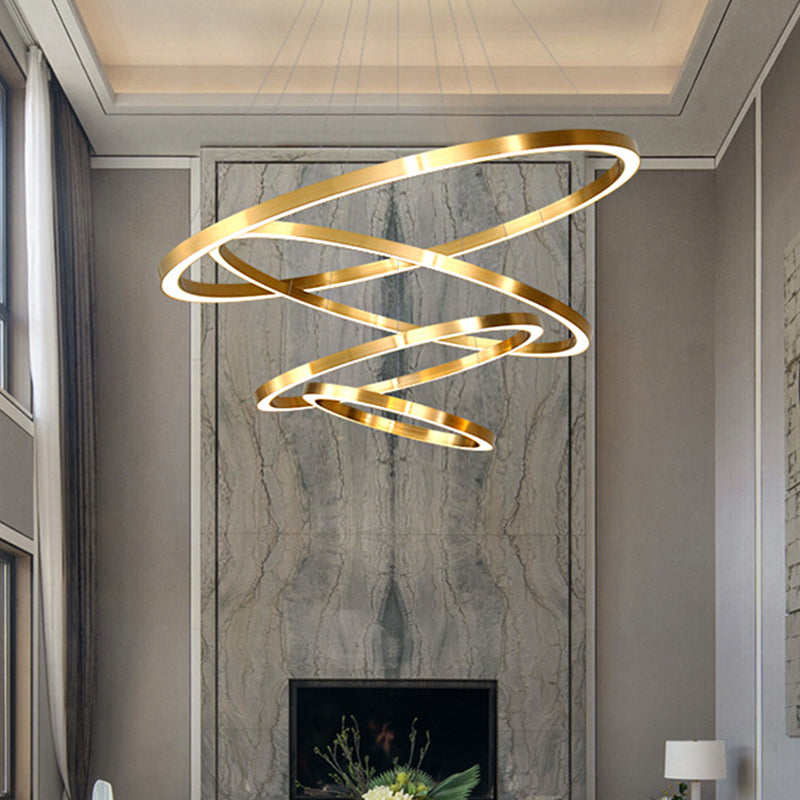 Postmodern LED Pendant Lighting Polished Brass 2/3/4 Tiered Circular Chandelier with Acrylic Shade Clearhalo 'Ceiling Lights' 'Chandeliers' 'Modern Chandeliers' 'Modern' Lighting' 1969927