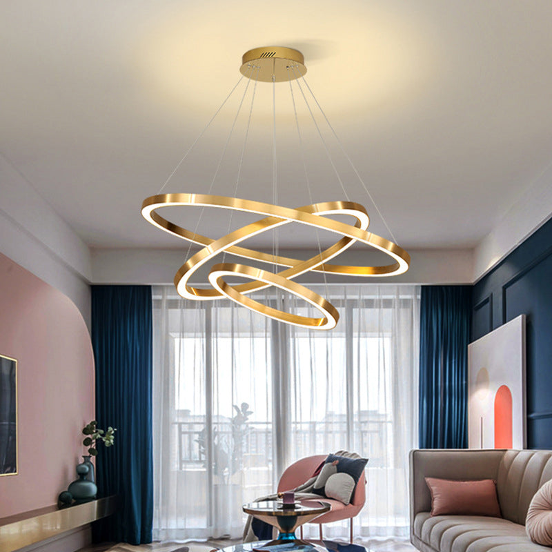 Postmodern LED Pendant Lighting Polished Brass 2/3/4 Tiered Circular Chandelier with Acrylic Shade Brass 3 Tiers Clearhalo 'Ceiling Lights' 'Chandeliers' 'Modern Chandeliers' 'Modern' Lighting' 1969931