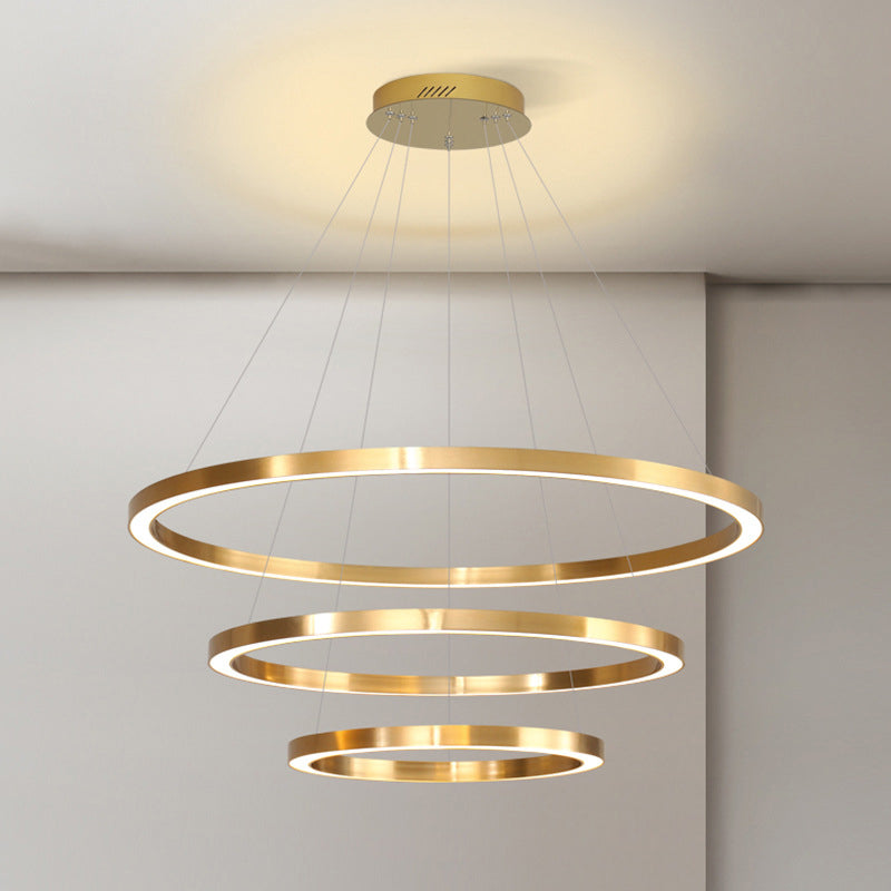 Postmodern LED Pendant Lighting Polished Brass 2/3/4 Tiered Circular Chandelier with Acrylic Shade Clearhalo 'Ceiling Lights' 'Chandeliers' 'Modern Chandeliers' 'Modern' Lighting' 1969932