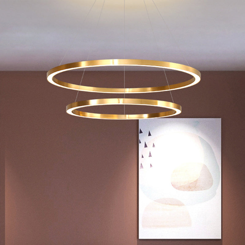 Postmodern LED Pendant Lighting Polished Brass 2/3/4 Tiered Circular Chandelier with Acrylic Shade Brass 2 Tiers Clearhalo 'Ceiling Lights' 'Chandeliers' 'Modern Chandeliers' 'Modern' Lighting' 1969936