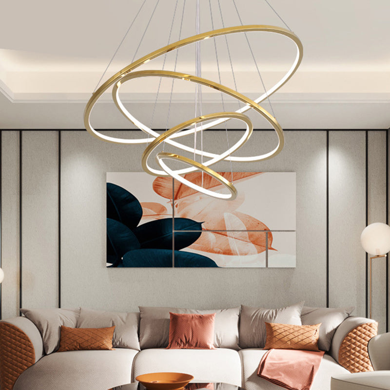 Gold 3/4 Tiers Chandelier Lamp Simplicity Stainless Steel LED Circle Ceiling Pendant Gold 4 Tiers Clearhalo 'Ceiling Lights' 'Chandeliers' 'Modern Chandeliers' 'Modern' Lighting' 1969960