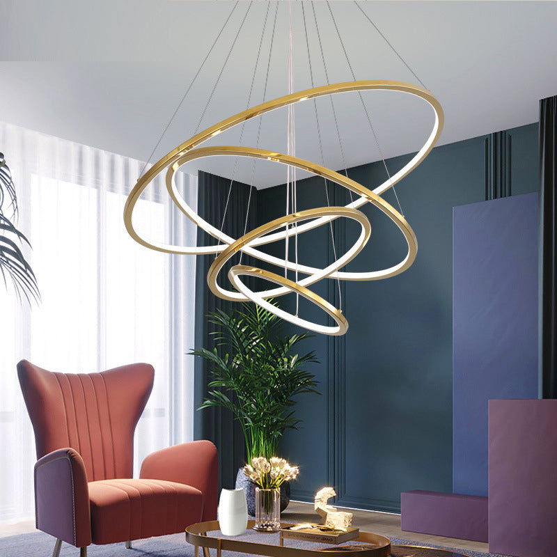 Gold 3/4 Tiers Chandelier Lamp Simplicity Stainless Steel LED Circle Ceiling Pendant Clearhalo 'Ceiling Lights' 'Chandeliers' 'Modern Chandeliers' 'Modern' Lighting' 1969961