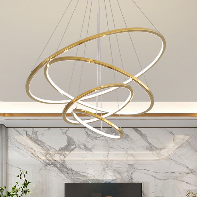 Gold 3/4 Tiers Chandelier Lamp Simplicity Stainless Steel LED Circle Ceiling Pendant Clearhalo 'Ceiling Lights' 'Chandeliers' 'Modern Chandeliers' 'Modern' Lighting' 1969962