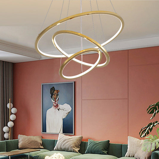 Gold 3/4 Tiers Chandelier Lamp Simplicity Stainless Steel LED Circle Ceiling Pendant Gold 3 Tiers Clearhalo 'Ceiling Lights' 'Chandeliers' 'Modern Chandeliers' 'Modern' Lighting' 1969965