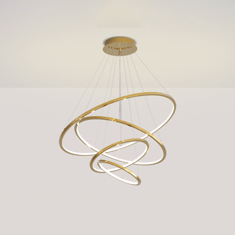Gold 3/4 Tiers Chandelier Lamp Simplicity Stainless Steel LED Circle Ceiling Pendant Clearhalo 'Ceiling Lights' 'Chandeliers' 'Modern Chandeliers' 'Modern' Lighting' 1969966