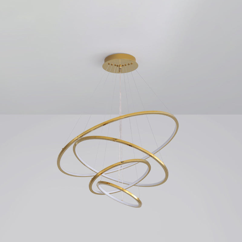 Gold 3/4 Tiers Chandelier Lamp Simplicity Stainless Steel LED Circle Ceiling Pendant Clearhalo 'Ceiling Lights' 'Chandeliers' 'Modern Chandeliers' 'Modern' Lighting' 1969967