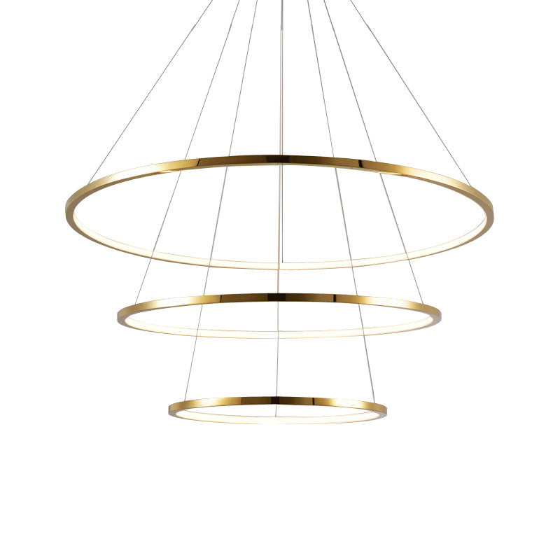 Gold 3/4 Tiers Chandelier Lamp Simplicity Stainless Steel LED Circle Ceiling Pendant Clearhalo 'Ceiling Lights' 'Chandeliers' 'Modern Chandeliers' 'Modern' Lighting' 1969968