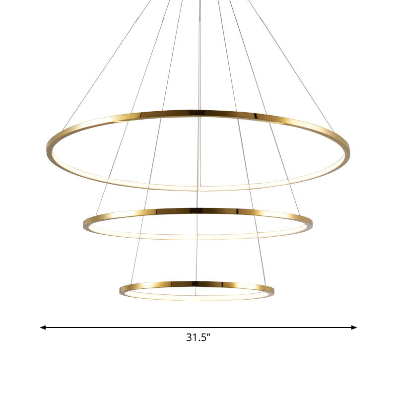 Gold 3/4 Tiers Chandelier Lamp Simplicity Stainless Steel LED Circle Ceiling Pendant Clearhalo 'Ceiling Lights' 'Chandeliers' 'Modern Chandeliers' 'Modern' Lighting' 1969969