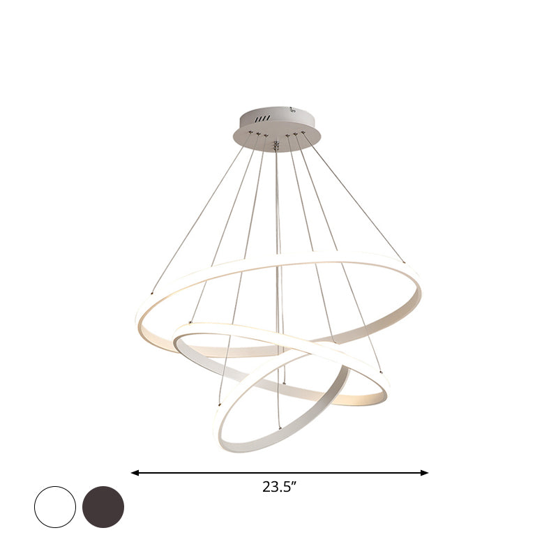 White/Coffee Circle Small/Large Chandelier Minimalist 3-Head Acrylic LED Ceiling Suspension Lamp Clearhalo 'Ceiling Lights' 'Chandeliers' 'Modern Chandeliers' 'Modern' Lighting' 1969986
