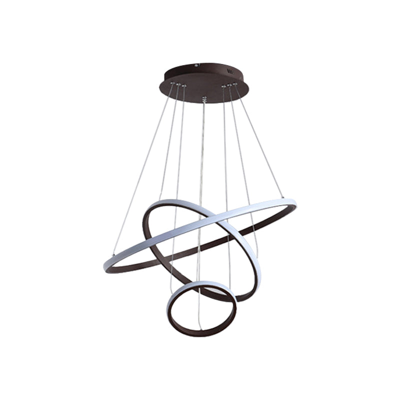 White/Coffee Circle Small/Large Chandelier Minimalist 3-Head Acrylic LED Ceiling Suspension Lamp Clearhalo 'Ceiling Lights' 'Chandeliers' 'Modern Chandeliers' 'Modern' Lighting' 1969991