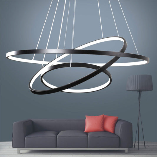 3-Ring Living Room Ceiling Chandelier Acrylic Simple Style LED Pendant Light in Black/White/Gold Black Clearhalo 'Ceiling Lights' 'Chandeliers' 'Modern Chandeliers' 'Modern' Lighting' 1969997