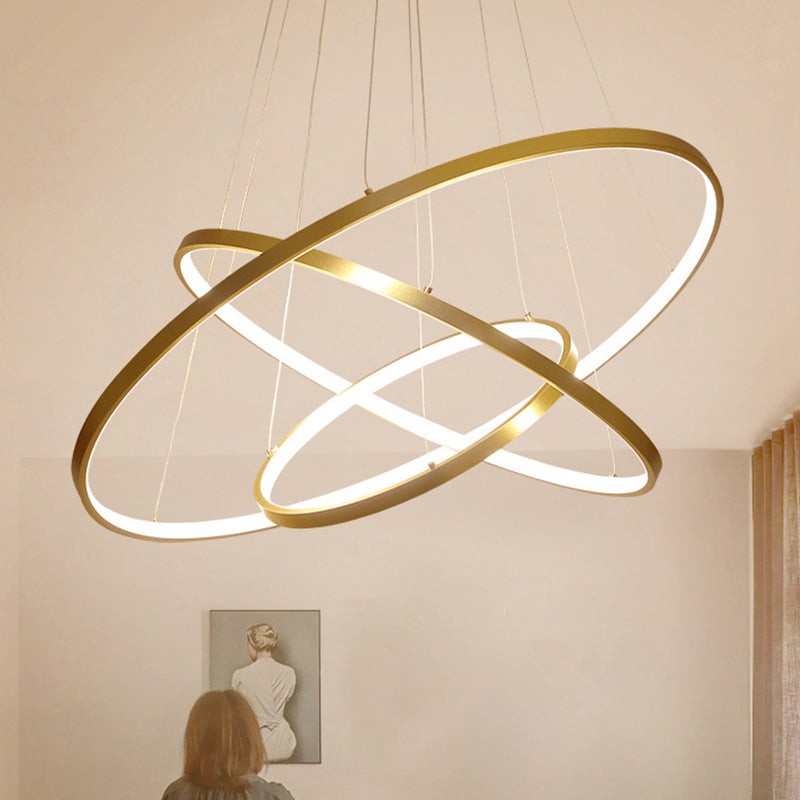 3-Ring Living Room Ceiling Chandelier Acrylic Simple Style LED Pendant Light in Black/White/Gold Gold Clearhalo 'Ceiling Lights' 'Chandeliers' 'Modern Chandeliers' 'Modern' Lighting' 1970001