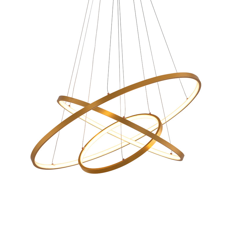 3-Ring Living Room Ceiling Chandelier Acrylic Simple Style LED Pendant Light in Black/White/Gold Clearhalo 'Ceiling Lights' 'Chandeliers' 'Modern Chandeliers' 'Modern' Lighting' 1970003