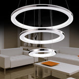 Silver Circle LED Chandelier Pendant Minimal 3 Lights Acrylic Small/Large Hanging Lamp in Warm/White Light Silver Clearhalo 'Ceiling Lights' 'Chandeliers' 'Modern Chandeliers' 'Modern' Lighting' 1970021