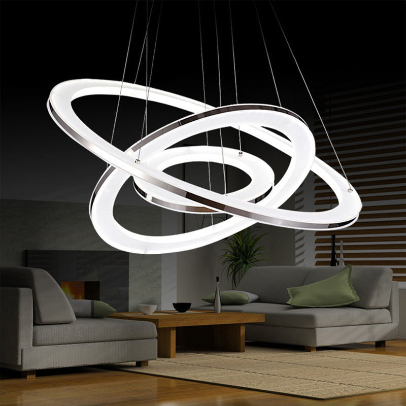 Silver Circle LED Chandelier Pendant Minimal 3 Lights Acrylic Small/Large Hanging Lamp in Warm/White Light Clearhalo 'Ceiling Lights' 'Chandeliers' 'Modern Chandeliers' 'Modern' Lighting' 1970022