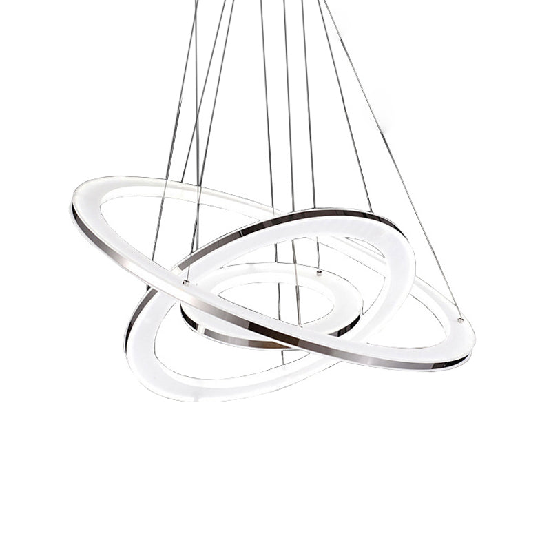 Silver Circle LED Chandelier Pendant Minimal 3 Lights Acrylic Small/Large Hanging Lamp in Warm/White Light Clearhalo 'Ceiling Lights' 'Chandeliers' 'Modern Chandeliers' 'Modern' Lighting' 1970024