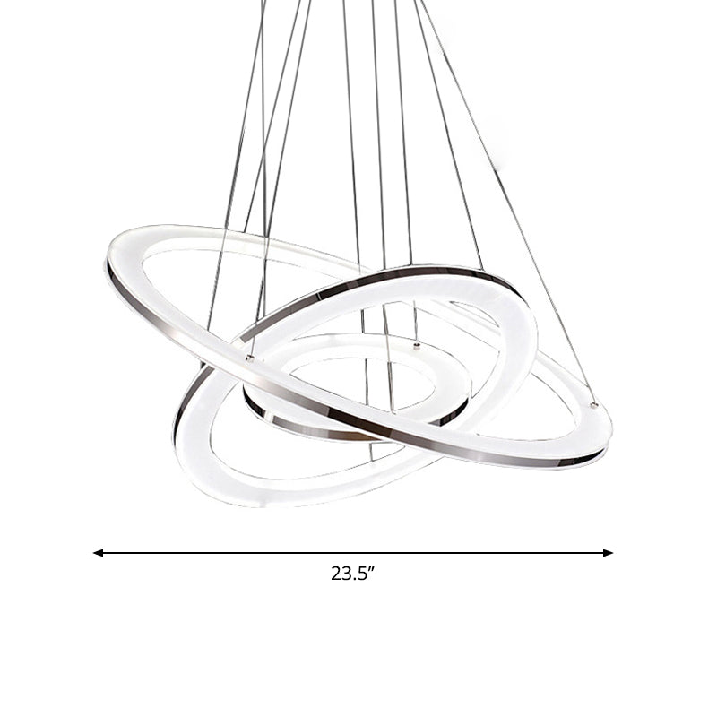 Silver Circle LED Chandelier Pendant Minimal 3 Lights Acrylic Small/Large Hanging Lamp in Warm/White Light Clearhalo 'Ceiling Lights' 'Chandeliers' 'Modern Chandeliers' 'Modern' Lighting' 1970025