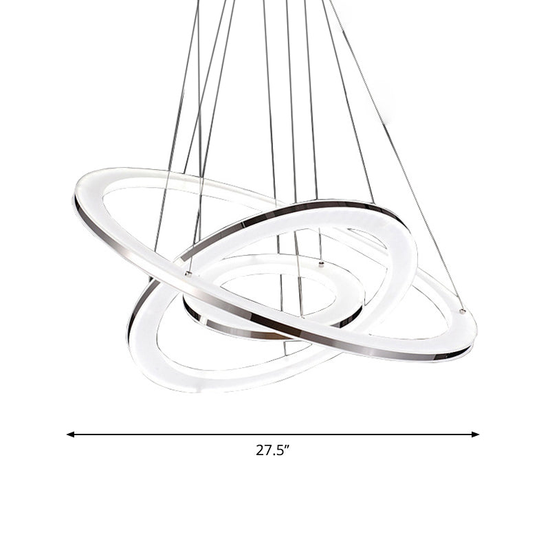 Silver Circle LED Chandelier Pendant Minimal 3 Lights Acrylic Small/Large Hanging Lamp in Warm/White Light Clearhalo 'Ceiling Lights' 'Chandeliers' 'Modern Chandeliers' 'Modern' Lighting' 1970026