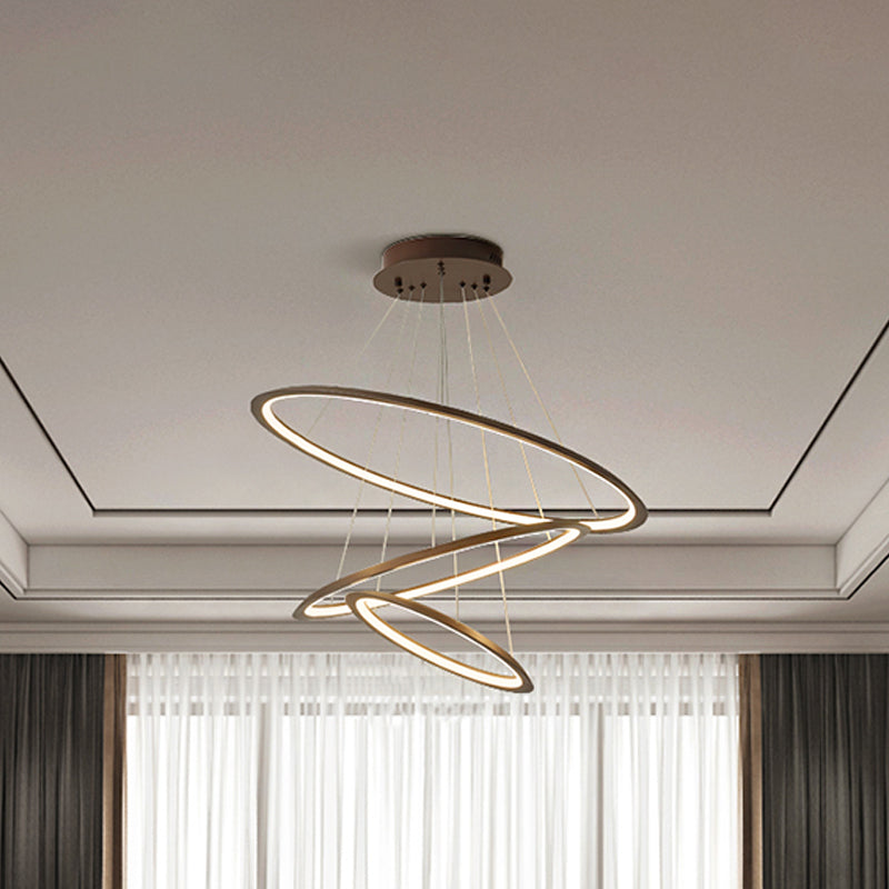 Acrylic 3/4-Tiered Loop Ceiling Hang Light Simplicity Gold/Coffee LED Pendant Chandelier for Living Room Coffee 3 Tiers Clearhalo 'Ceiling Lights' 'Chandeliers' 'Modern Chandeliers' 'Modern' Lighting' 1970027