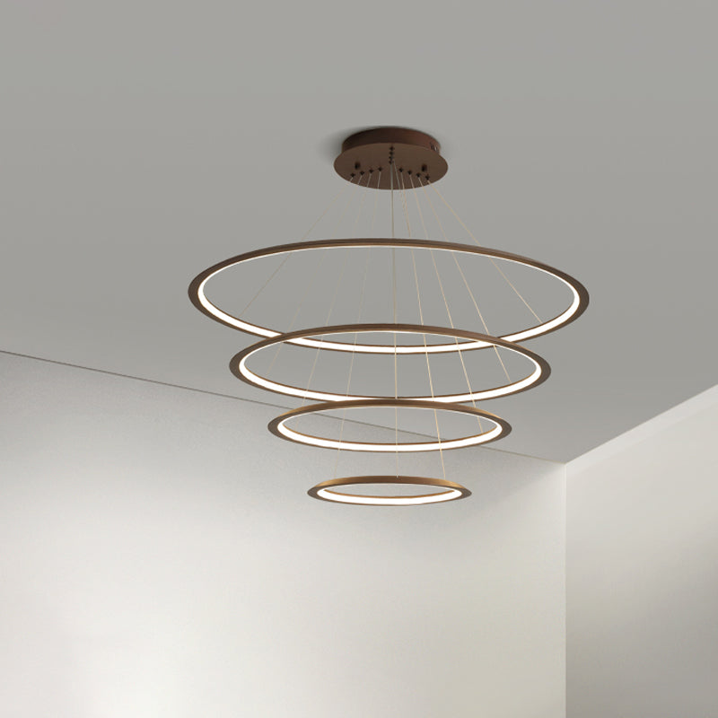 Acrylic 3/4-Tiered Loop Ceiling Hang Light Simplicity Gold/Coffee LED Pendant Chandelier for Living Room Clearhalo 'Ceiling Lights' 'Chandeliers' 'Modern Chandeliers' 'Modern' Lighting' 1970034