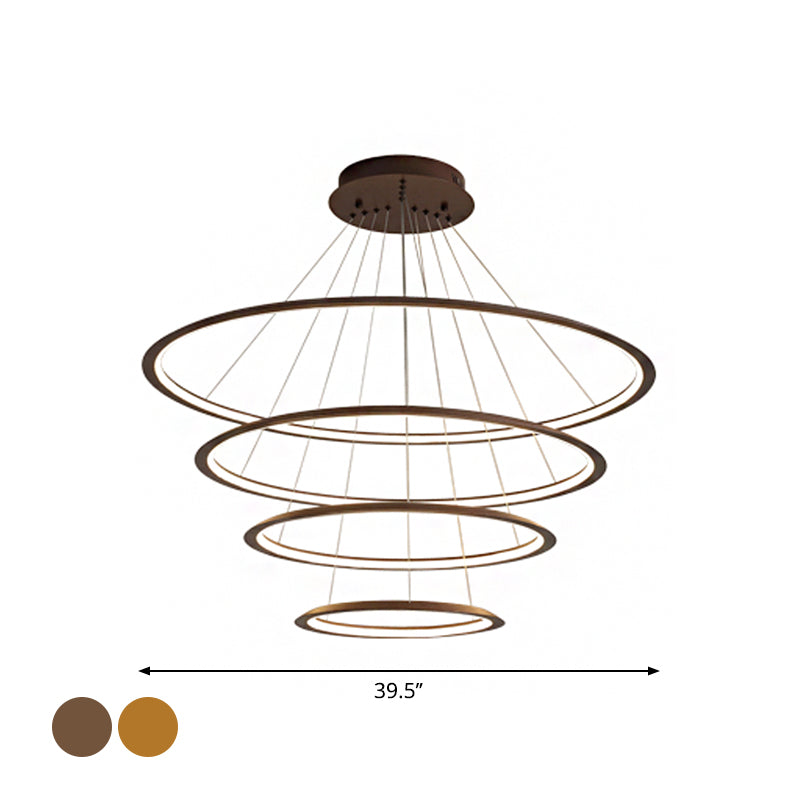 Acrylic 3/4-Tiered Loop Ceiling Hang Light Simplicity Gold/Coffee LED Pendant Chandelier for Living Room Clearhalo 'Ceiling Lights' 'Chandeliers' 'Modern Chandeliers' 'Modern' Lighting' 1970036