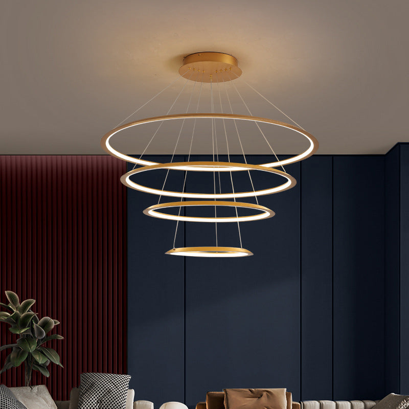 Acrylic 3/4-Tiered Loop Ceiling Hang Light Simplicity Gold/Coffee LED Pendant Chandelier for Living Room Gold 4 Tiers Clearhalo 'Ceiling Lights' 'Chandeliers' 'Modern Chandeliers' 'Modern' Lighting' 1970037