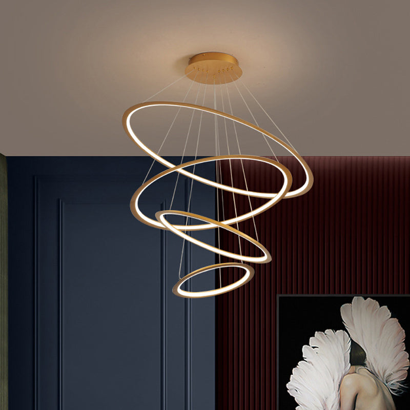 Acrylic 3/4-Tiered Loop Ceiling Hang Light Simplicity Gold/Coffee LED Pendant Chandelier for Living Room Clearhalo 'Ceiling Lights' 'Chandeliers' 'Modern Chandeliers' 'Modern' Lighting' 1970038