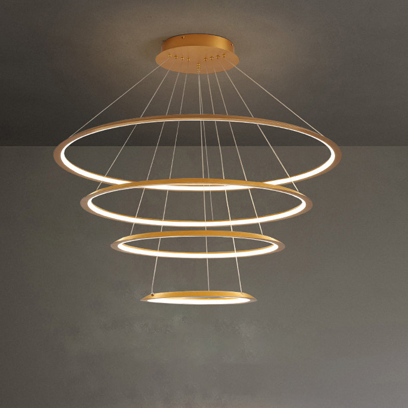 Acrylic 3/4-Tiered Loop Ceiling Hang Light Simplicity Gold/Coffee LED Pendant Chandelier for Living Room Clearhalo 'Ceiling Lights' 'Chandeliers' 'Modern Chandeliers' 'Modern' Lighting' 1970039