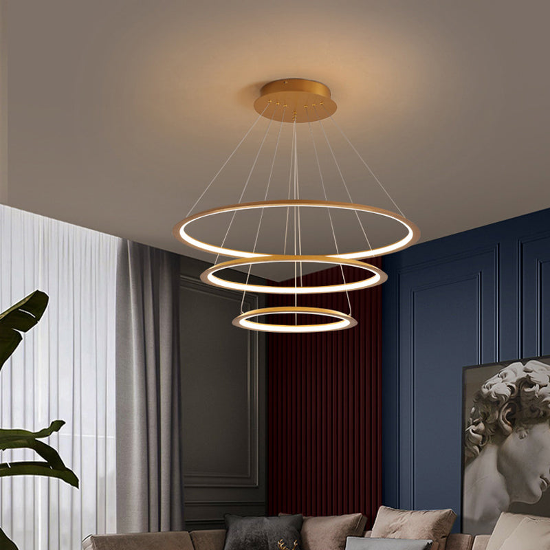 Acrylic 3/4-Tiered Loop Ceiling Hang Light Simplicity Gold/Coffee LED Pendant Chandelier for Living Room Gold 3 Tiers Clearhalo 'Ceiling Lights' 'Chandeliers' 'Modern Chandeliers' 'Modern' Lighting' 1970041
