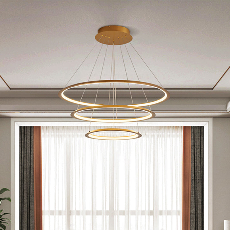 Acrylic 3/4-Tiered Loop Ceiling Hang Light Simplicity Gold/Coffee LED Pendant Chandelier for Living Room Clearhalo 'Ceiling Lights' 'Chandeliers' 'Modern Chandeliers' 'Modern' Lighting' 1970042