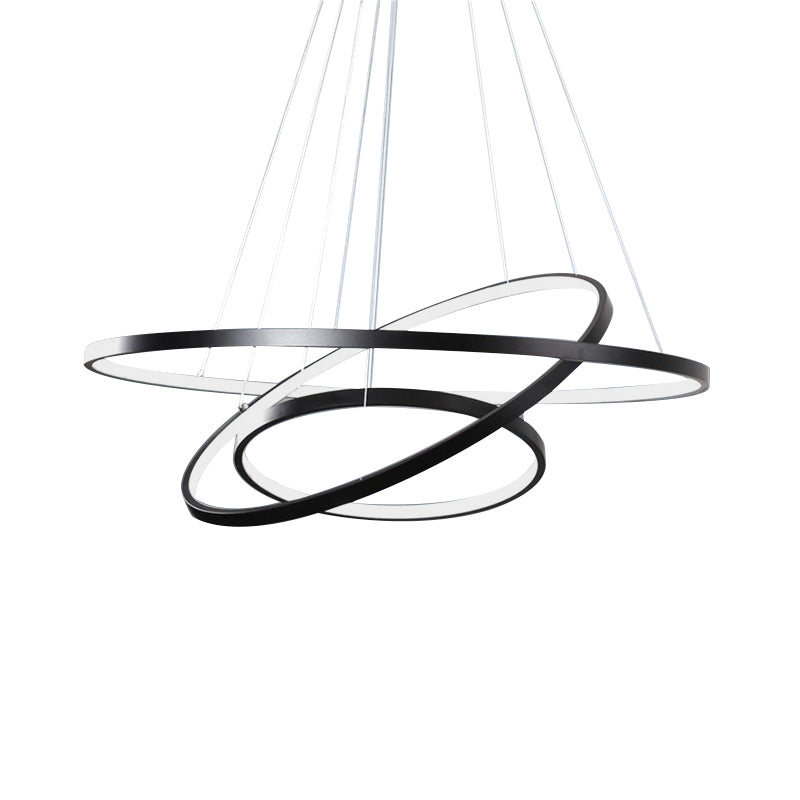 Height Adjustable 3-Tier Circle Chandelier Simple Style Metal Bedroom LED Hanging Light in Black/White Clearhalo 'Ceiling Lights' 'Chandeliers' 'Modern Chandeliers' 'Modern' Lighting' 1970048