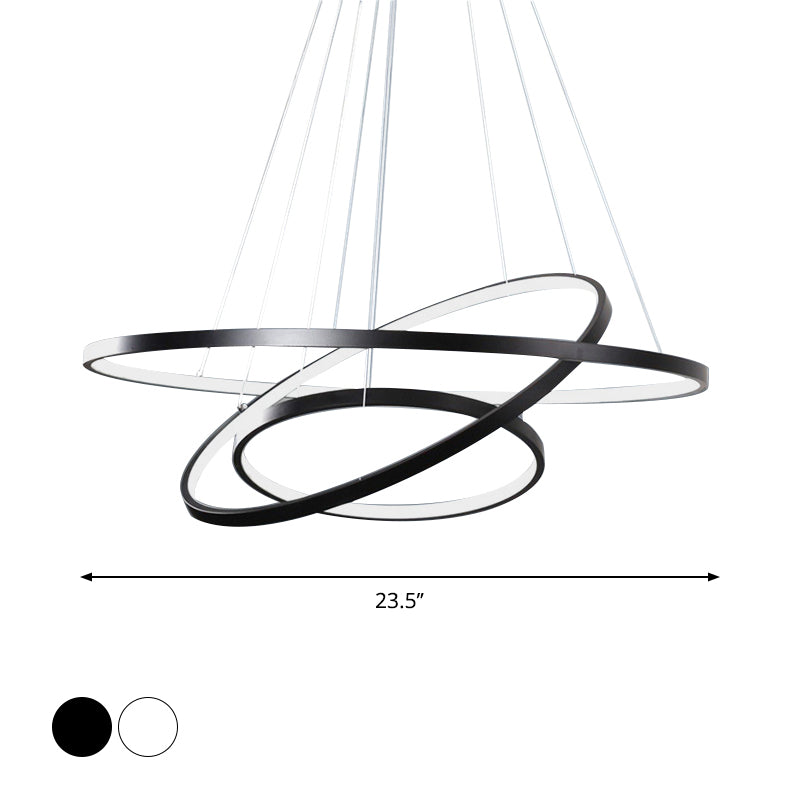 Height Adjustable 3-Tier Circle Chandelier Simple Style Metal Bedroom LED Hanging Light in Black/White Clearhalo 'Ceiling Lights' 'Chandeliers' 'Modern Chandeliers' 'Modern' Lighting' 1970049