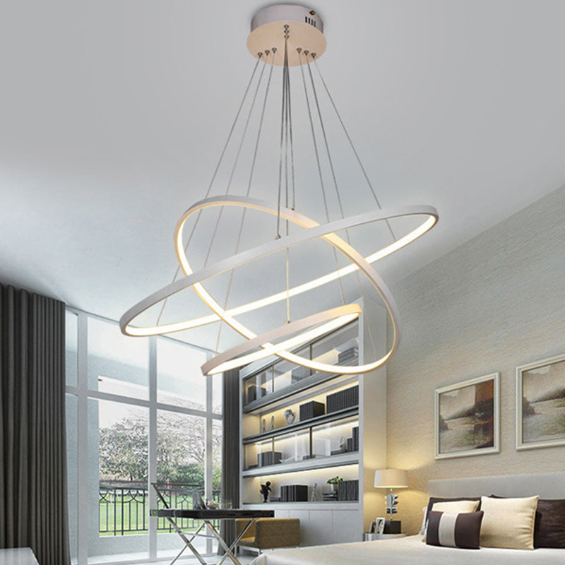 Height Adjustable 3-Tier Circle Chandelier Simple Style Metal Bedroom LED Hanging Light in Black/White White Clearhalo 'Ceiling Lights' 'Chandeliers' 'Modern Chandeliers' 'Modern' Lighting' 1970050