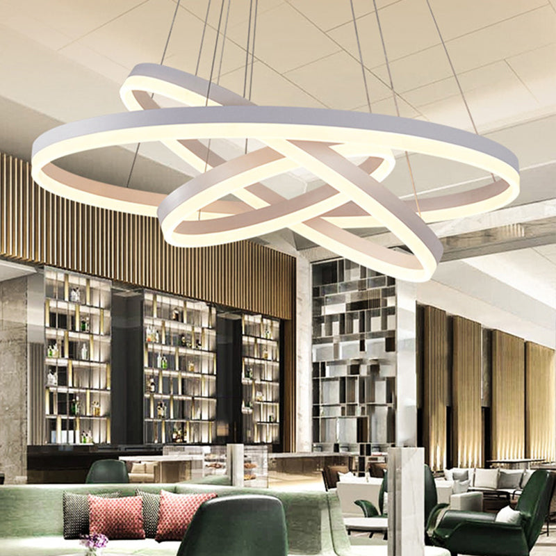 Small/Large 3-Ring Restaurant Drop Lamp Acrylic Minimalistic LED Chandelier Light Fixture in White White Clearhalo 'Ceiling Lights' 'Chandeliers' 'Modern Chandeliers' 'Modern' Lighting' 1970054