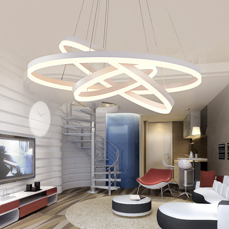 Small/Large 3-Ring Restaurant Drop Lamp Acrylic Minimalistic LED Chandelier Light Fixture in White Clearhalo 'Ceiling Lights' 'Chandeliers' 'Modern Chandeliers' 'Modern' Lighting' 1970055