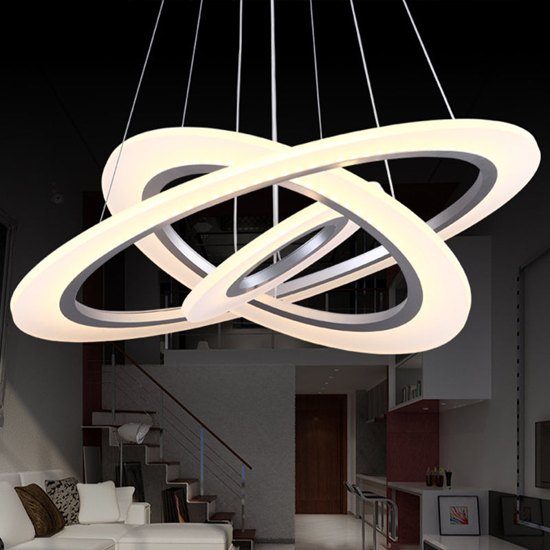 Simple 3-Layered Round Ceiling Pendant Acrylic Living Room LED Chandelier in Silver Clearhalo 'Ceiling Lights' 'Chandeliers' 'Modern Chandeliers' 'Modern' Lighting' 1970061
