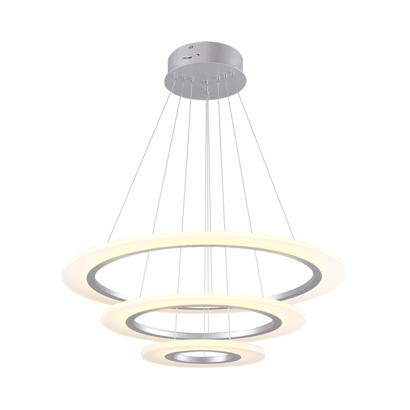 Simple 3-Layered Round Ceiling Pendant Acrylic Living Room LED Chandelier in Silver Clearhalo 'Ceiling Lights' 'Chandeliers' 'Modern Chandeliers' 'Modern' Lighting' 1970063