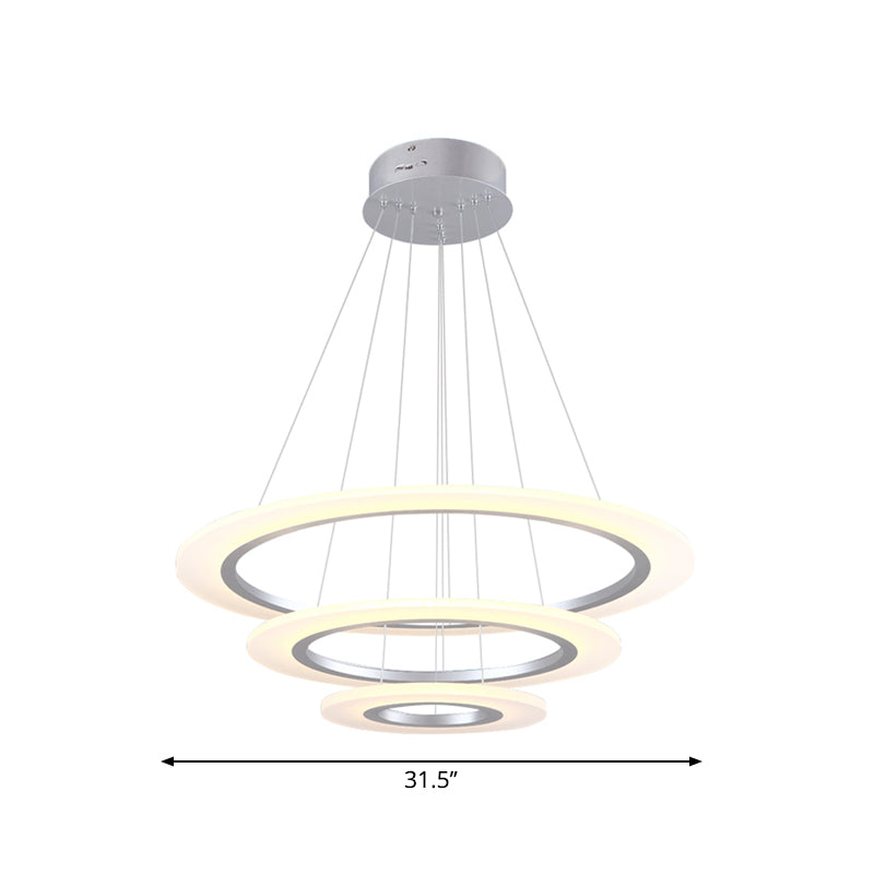 Simple 3-Layered Round Ceiling Pendant Acrylic Living Room LED Chandelier in Silver Clearhalo 'Ceiling Lights' 'Chandeliers' 'Modern Chandeliers' 'Modern' Lighting' 1970064